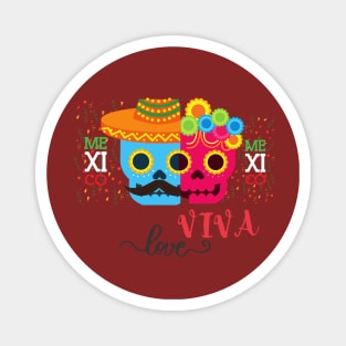 Skulls VIVA LOVE Mexico Magnet